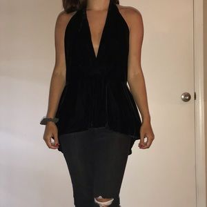 Deep V’s faux suede Free People top!